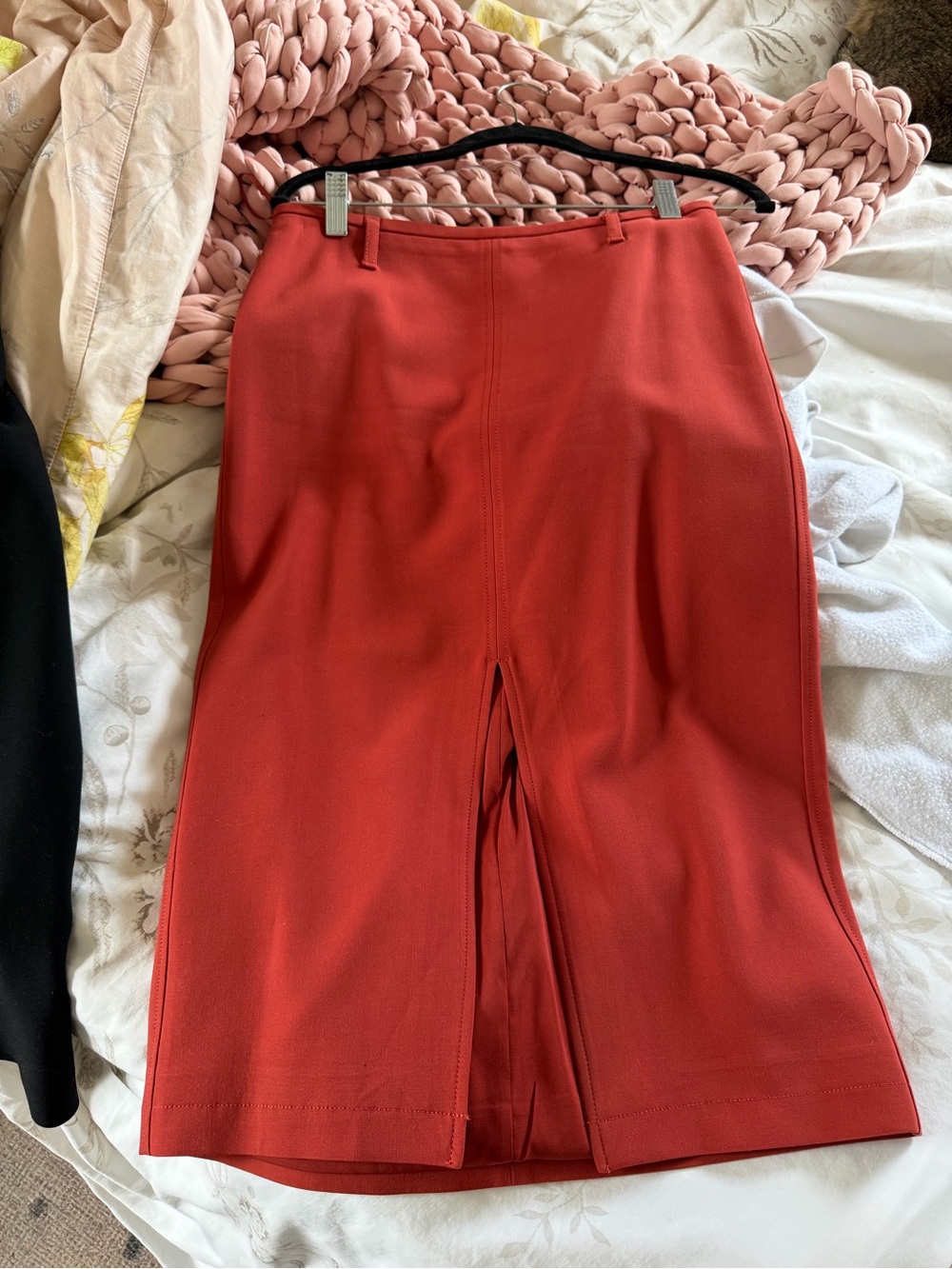 J. Crew Red Midi Pencil Skirt with Center Slit